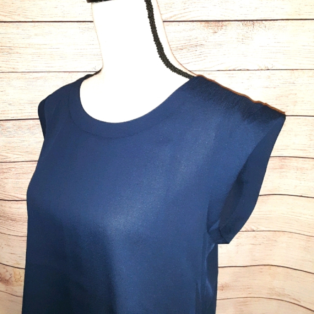 ATF Navy Rolled Slv Blouse